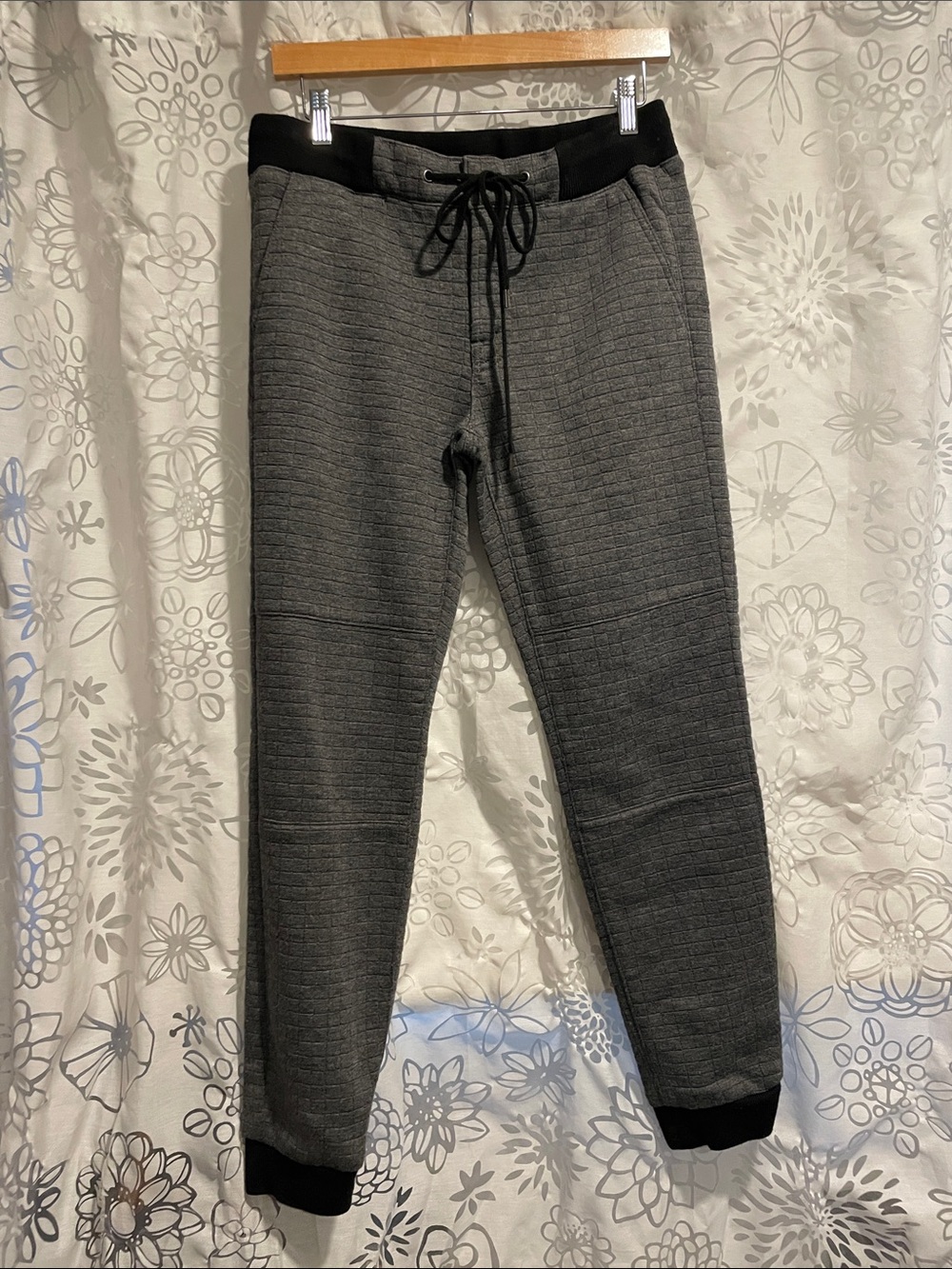 Women’s Gray Quilted Jogger Pants with Drawstring Waist